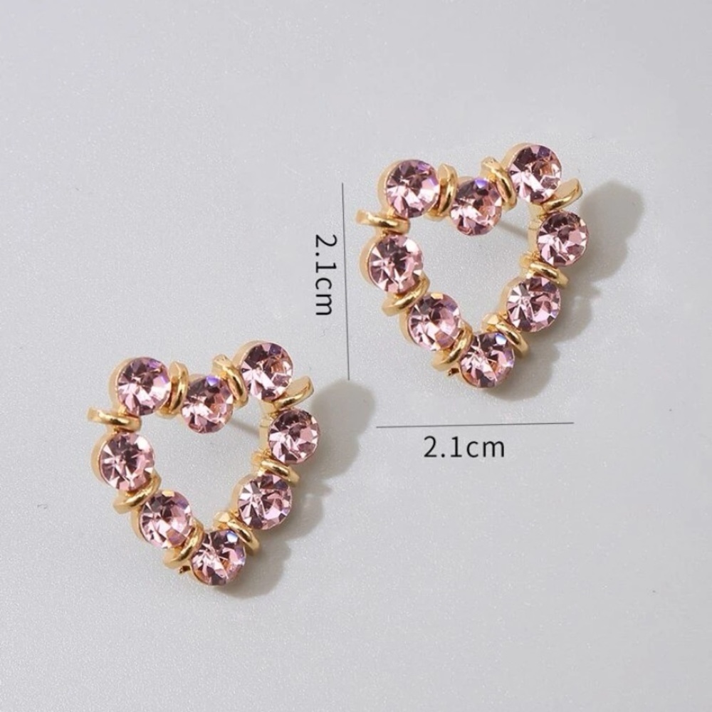 Rhinestone Heart Stud Earrings - Picture 4 of 6